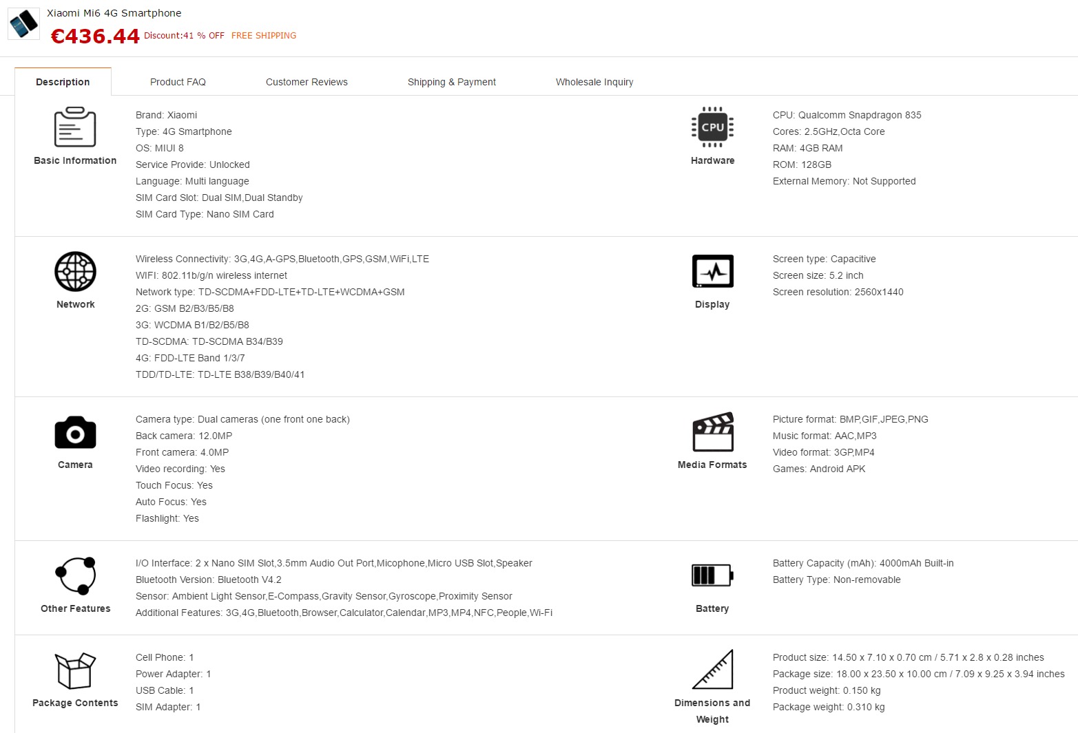 Xiaomi Mi6 preț și specificații