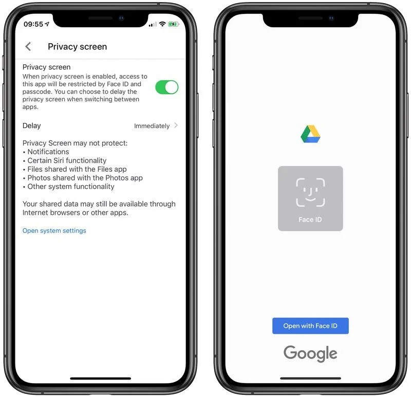 Face ID for Google Drive on iOS