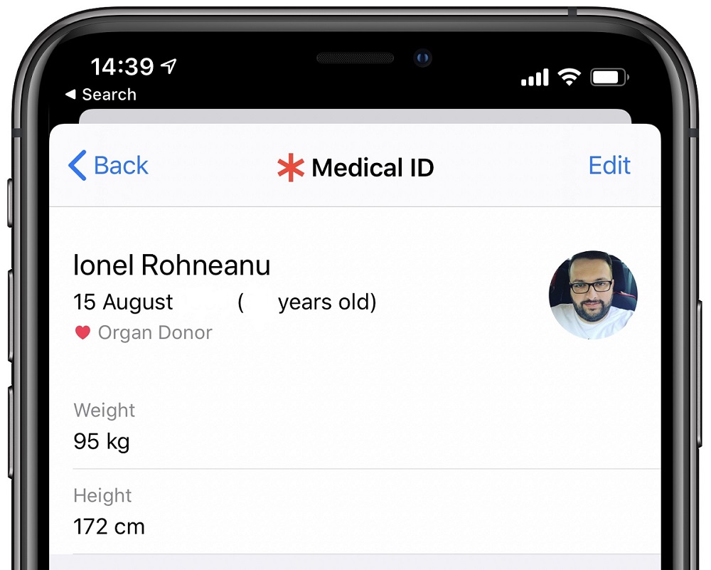 Medical ID în aplicația Health pe iPhone
