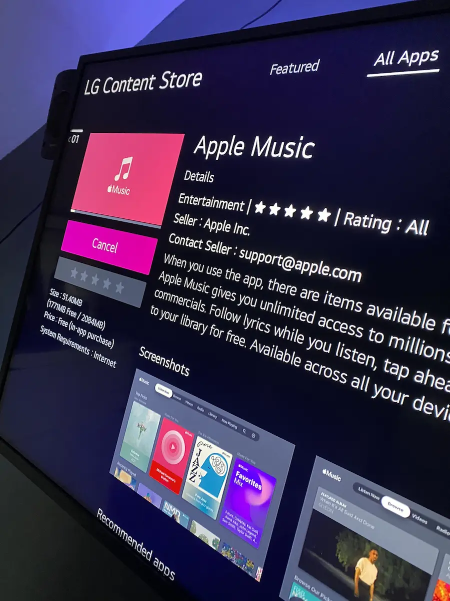 LG TV Store with Apple Music App