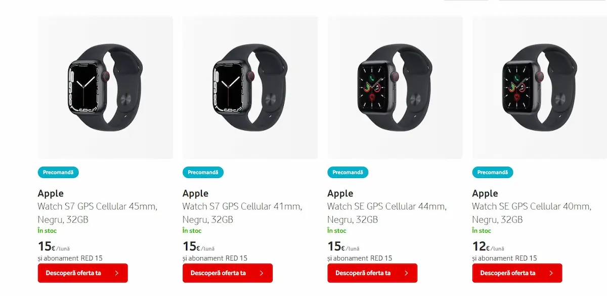 Apple Watch 7, SE cu eSIM Vodafone