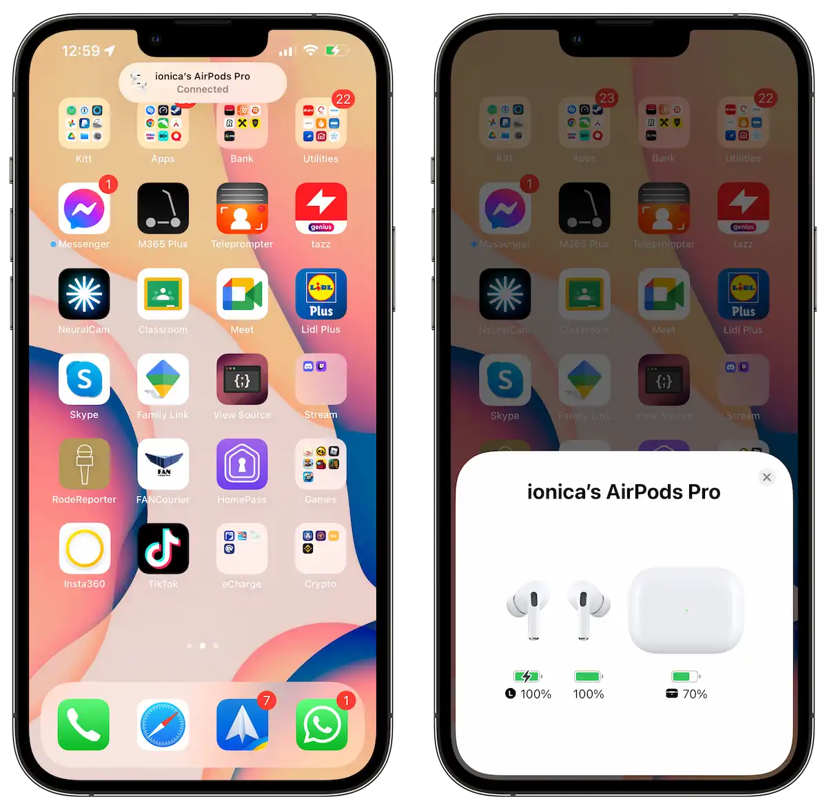 AirPods Pro conectarea automata la iPhone plus informatii despre baterie