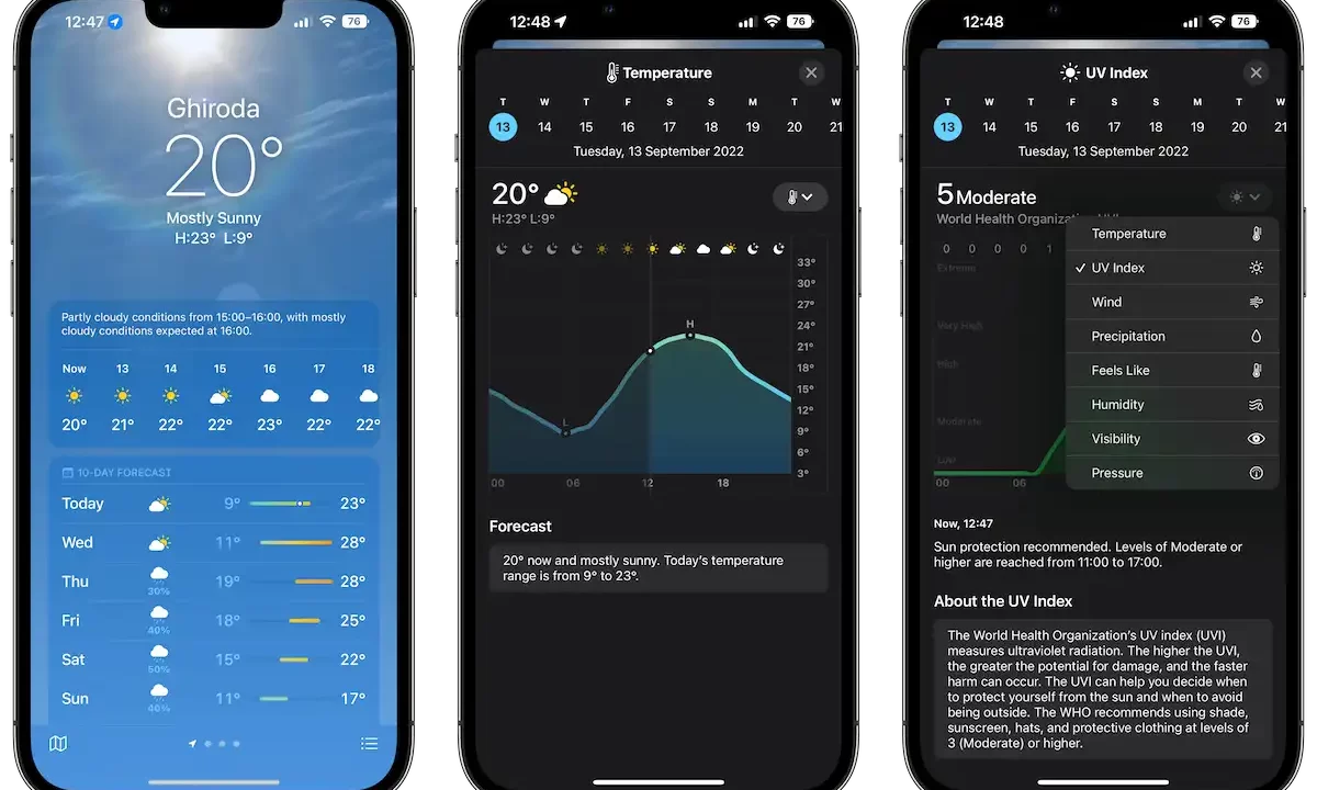 Ce funcționalități avem în aplicația Weather din iOS 16