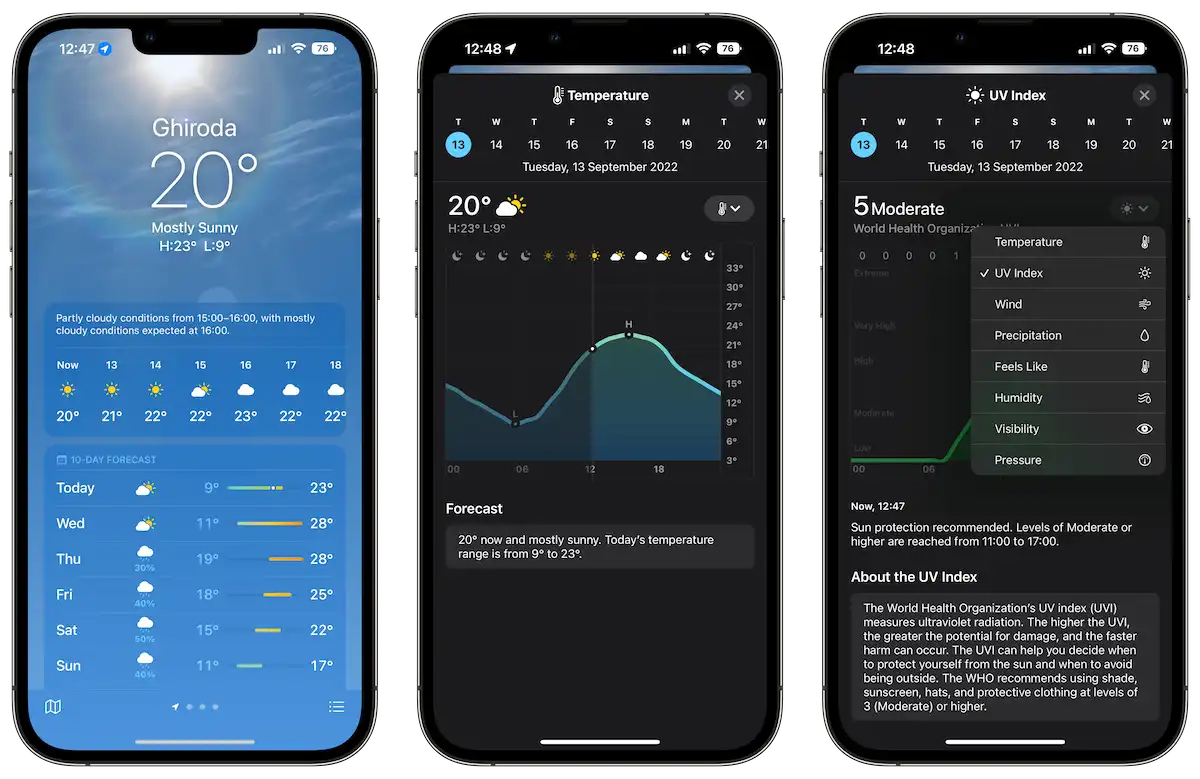 Ce funcționalități avem în aplicația Weather din iOS 16