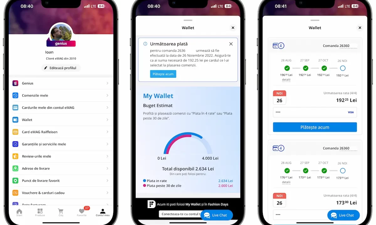 Cumpără produse de pe eMAG în 4 rate egale folosind opțiunea Wallet din contul tău