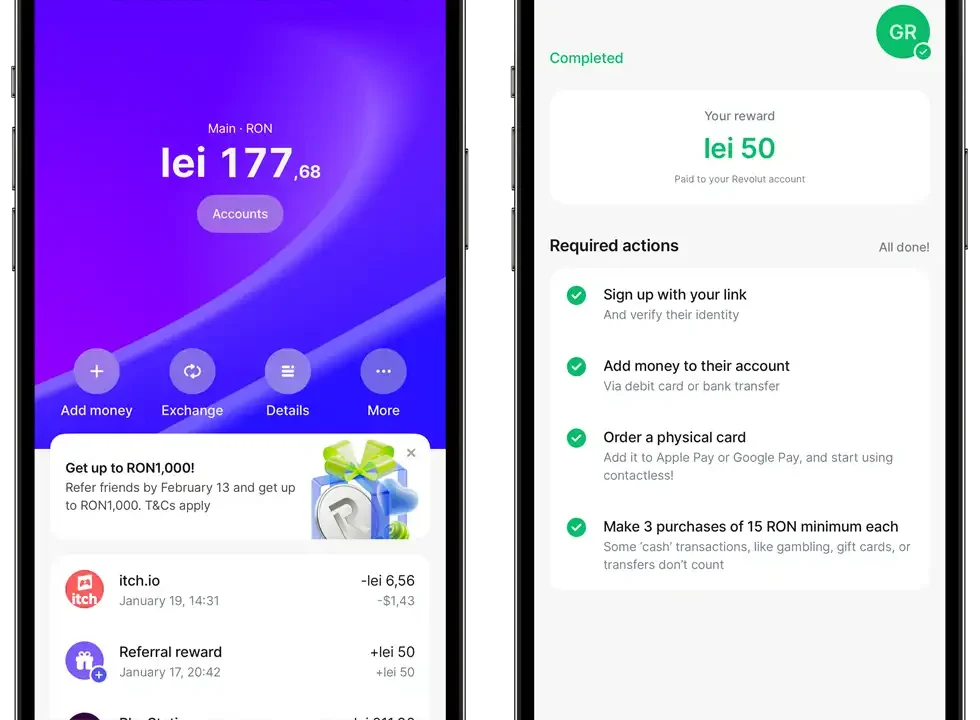 Invită prieteni pe Revolut că îți dăm 1000 lei