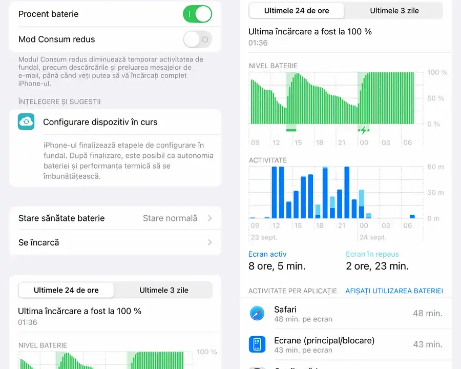 Consum baterie iOS 18 mesaj configurare iPhone