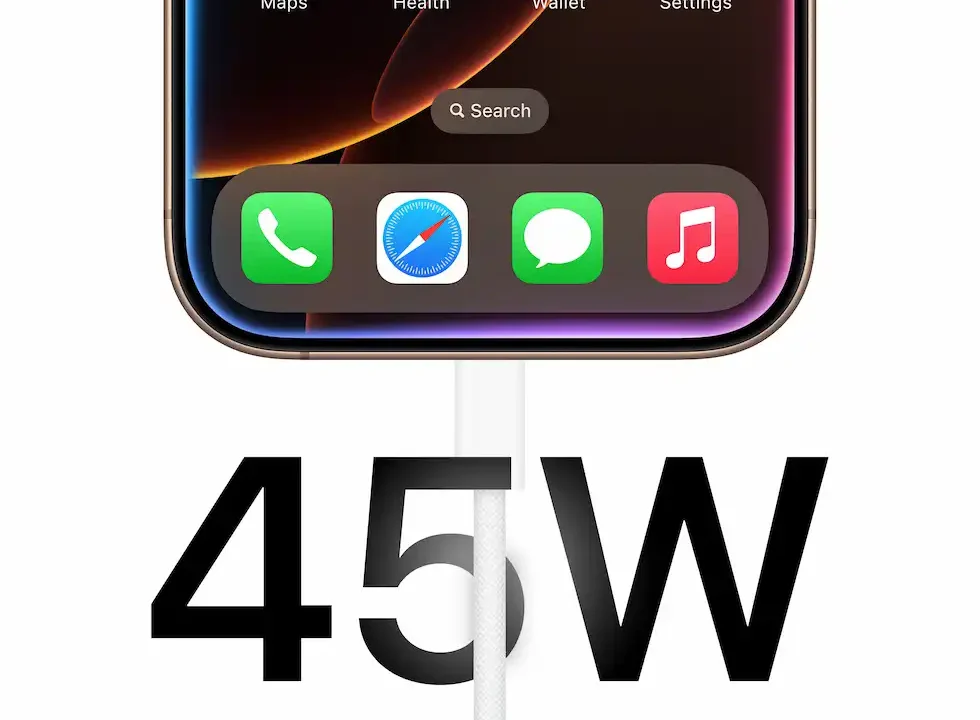 Puterea de încărcare prin cablu la iPhone 16 crește până la 45W