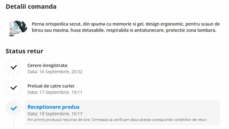 Comandă perna șezut retur