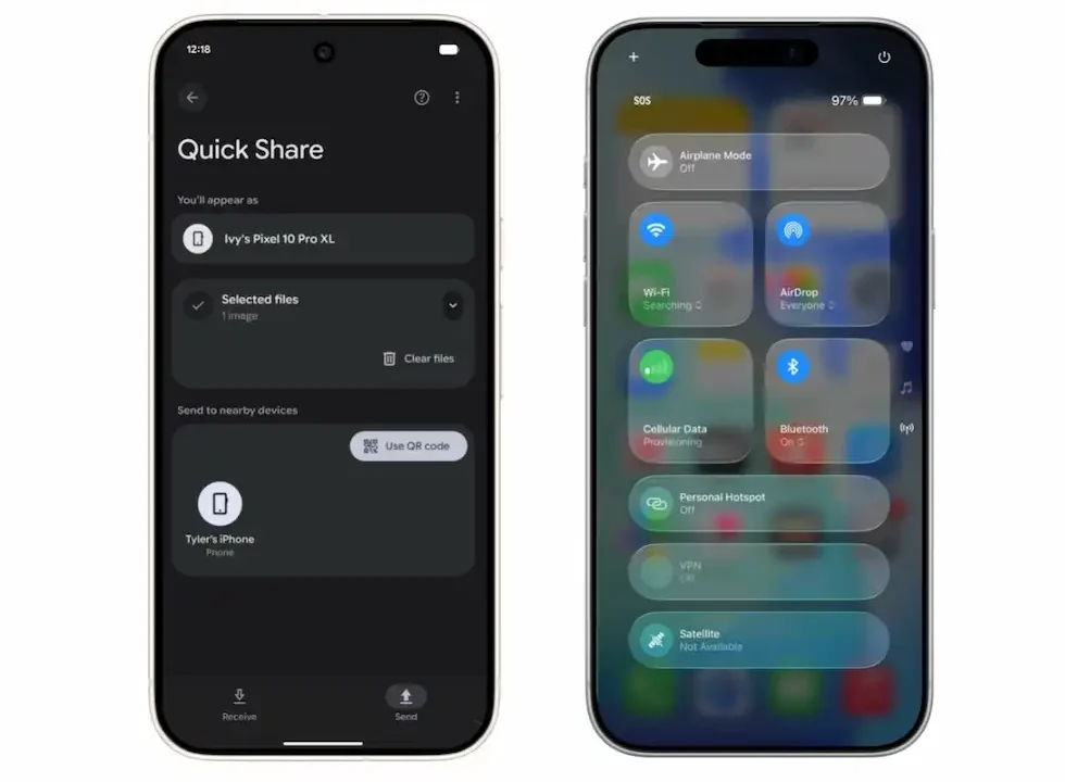 Quick Share pe Android se conecteaza cu AirDrop pe iPhone