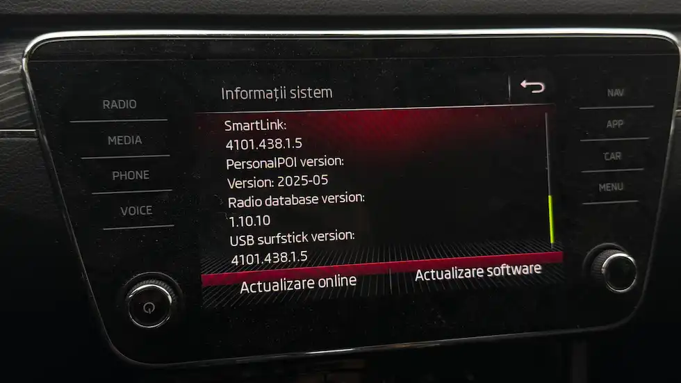 Informatii sistem Skoda Superb Combi 2020 POI RSDB SmartLink USB