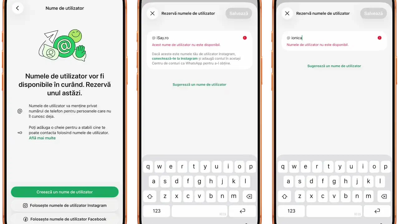 Crează un nume de utilizator în WhatsApp