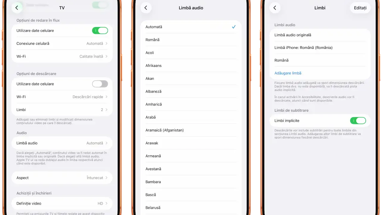 Apple TV limbă audio în română