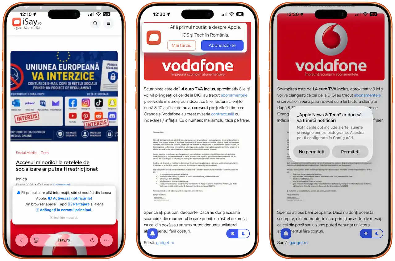 Prompt PWA pentru notificări iSay.ro