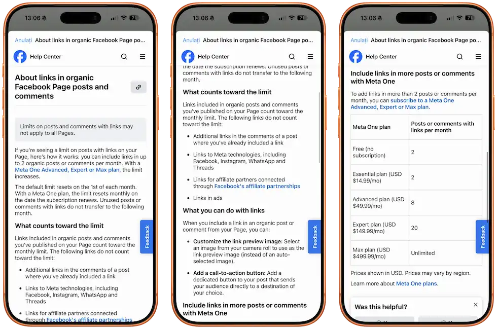 Ajutor link Meta One postare comentarii