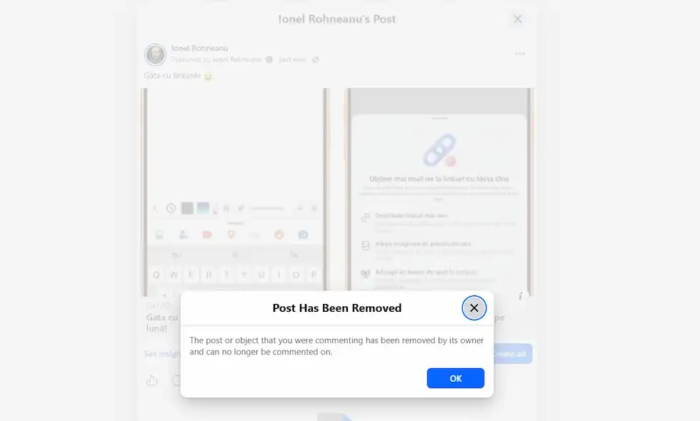 Facebook linkuri articol sters