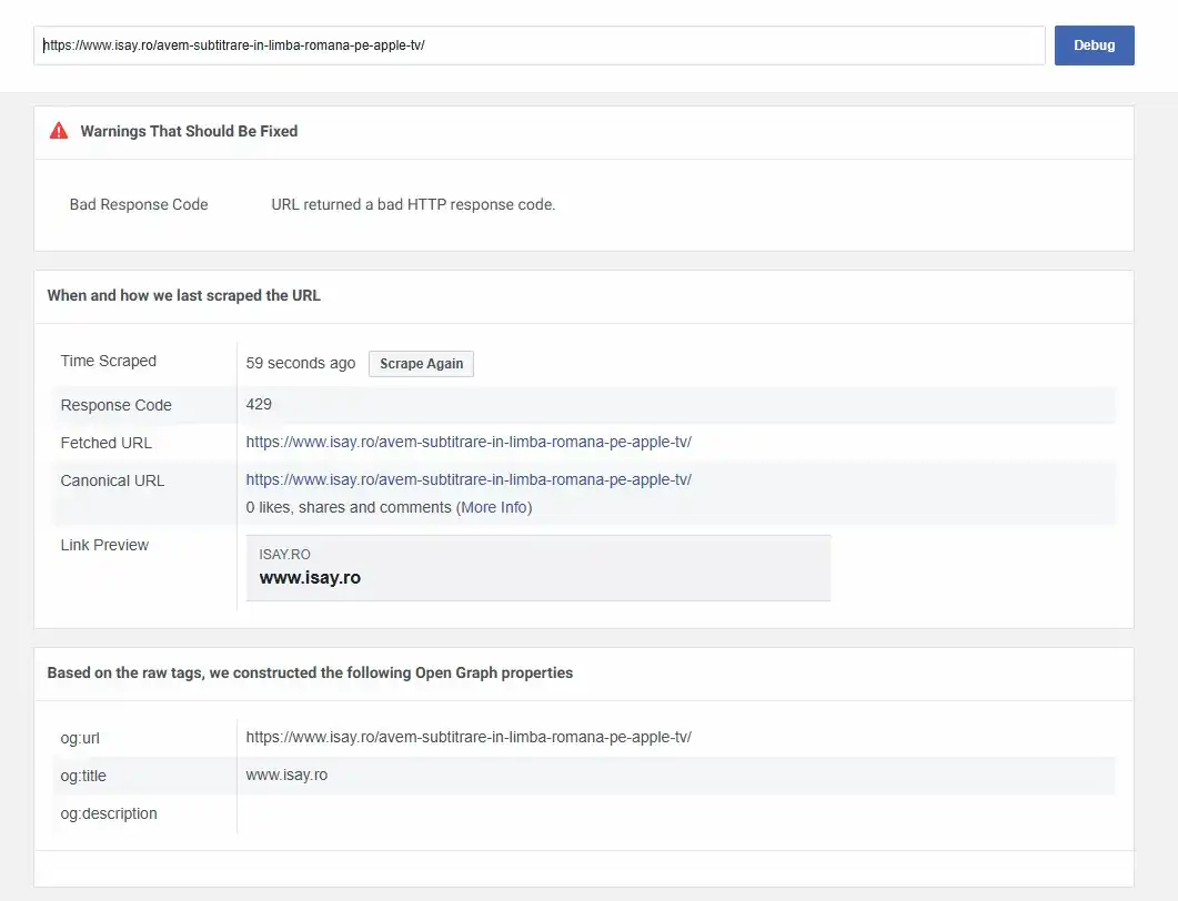HTTP 429 la facebook debug