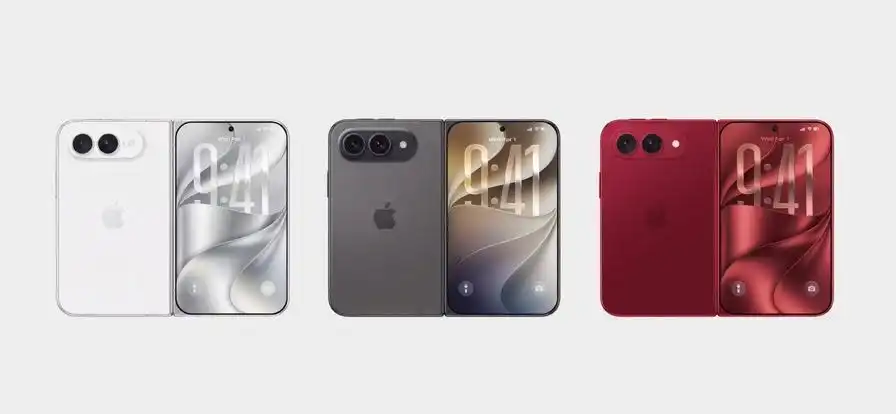 Concept de telefon pliabil Apple prezentat în trei culori: alb, gri și roșu