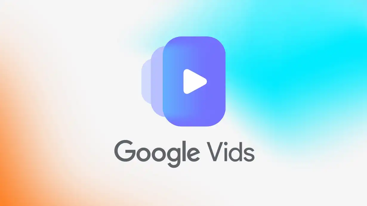 Logo Google Vids pe fundal colorat în degrade